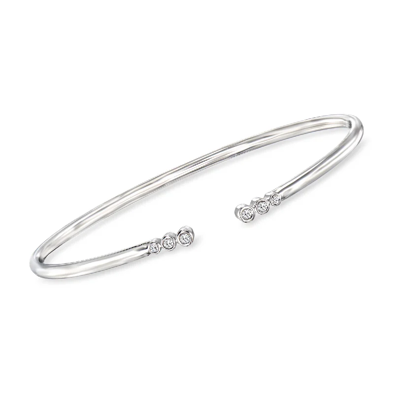 stackable silver bangles -RS Pure by Ross-Simons Bezel-Set Diamond Open-Space Cuff Bracelet in Sterling Silver