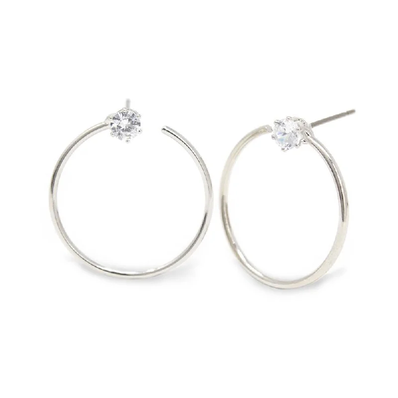 women’s earrings -women’s earrings -Tiny CZ Hoop Stud Earrings Silver Tone