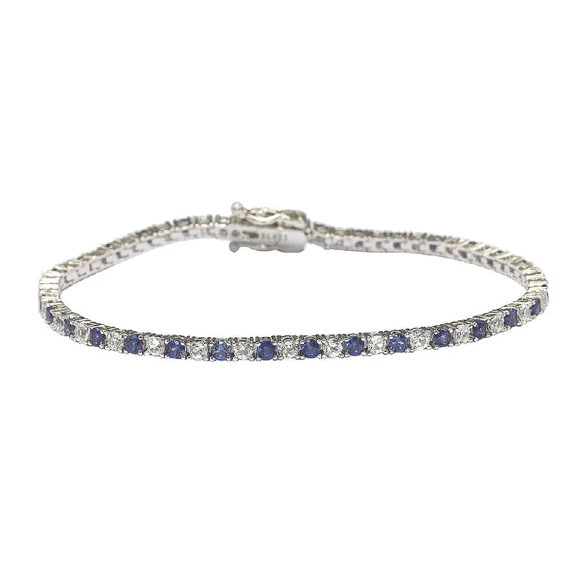 trendy bangle bracelets -Suzy Levian Sterling Silver Round-Cut Blue And White Sapphire Tennis Bracelet