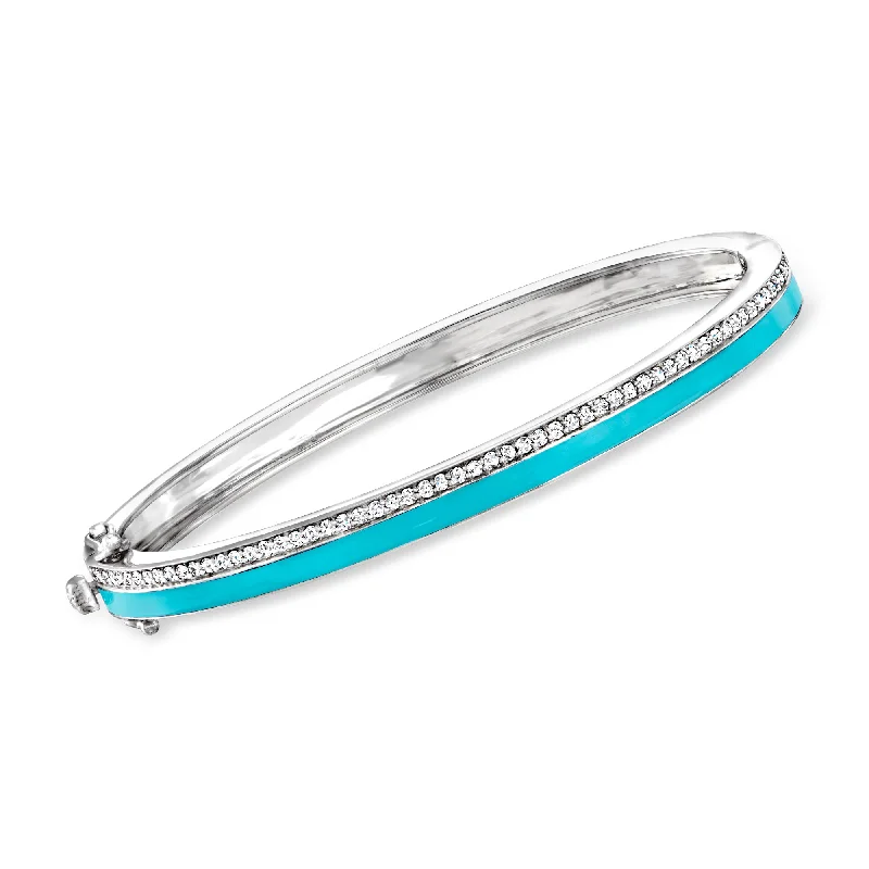 unique charm bracelets for women -Ross-Simons Diamond and Turquoise Enamel Bangle Bracelet in Sterling Silver