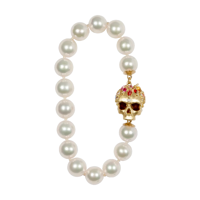 elegant bangles for women -White Pearl Enchanted City Skull Bracelet - 11324