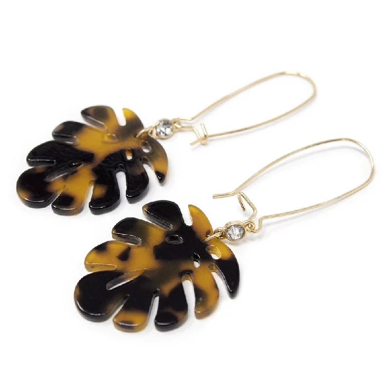 chic earrings for women -heart-shaped earrings for women -Tortoise Leaf Drop Earrings Gold Tone