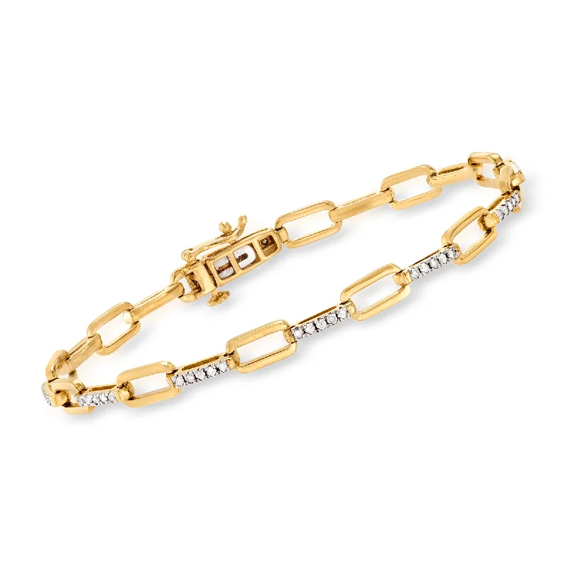 fashion bangles for women -Ross-Simons Diamond Paper Clip Link Bracelet in 18kt Gold Over Sterling