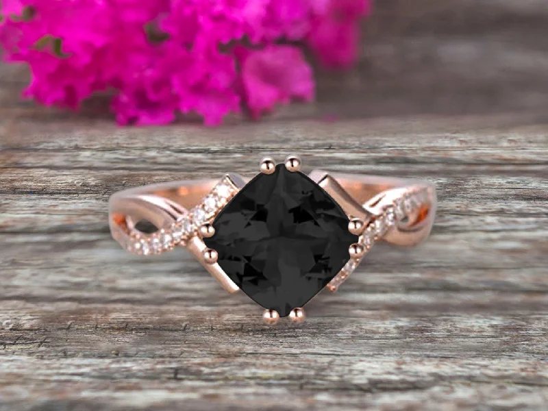 vintage rose gold engagement rings -vintage rose gold engagement rings -1.25 Carat Cushion Cut Black Diamond Moissanite Engagement Ring Infinity Twisted Curved Promise Ring On 10k Rose Gold