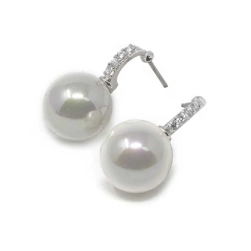 hoop earrings for women -hoop earrings for women -Pearl Earrings with Silver Pave Hoops