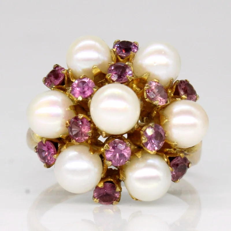 stackable rings for women -Pearl & Synthetic Ruby Cocktail Ring | 0.72ctw | SZ 5.75 |