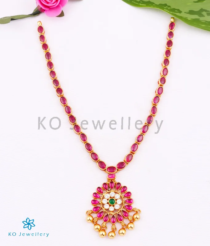 bridal necklaces for women -bohemian necklaces for women -The Abhishi Silver Kempu Necklace (Red/Green)