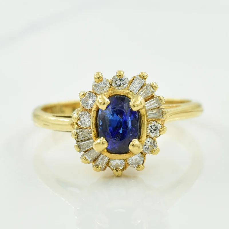 vintage style rings for women -Sapphire & Diamond Halo Ring | 0.55ct, 0.24ctw | SZ 7.75 |