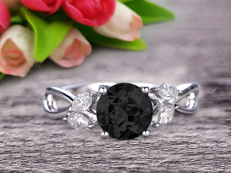 diamond cluster engagement rings -diamond cluster engagement rings -1.25 Carat With Moissanite Diamonds Flower Marquise Cut White Gold Black Diamond Moissanite Engagement Rings