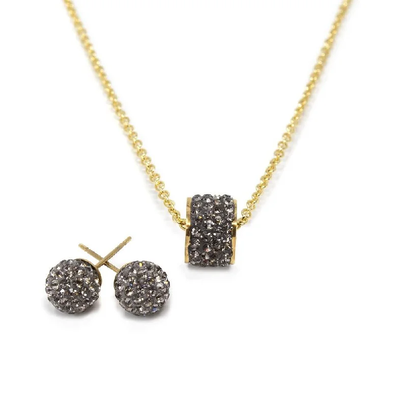 silver earrings with gemstones -floral earrings for women -Stainless Steel Pave Ball Necklace Earrings Set Gold Plated