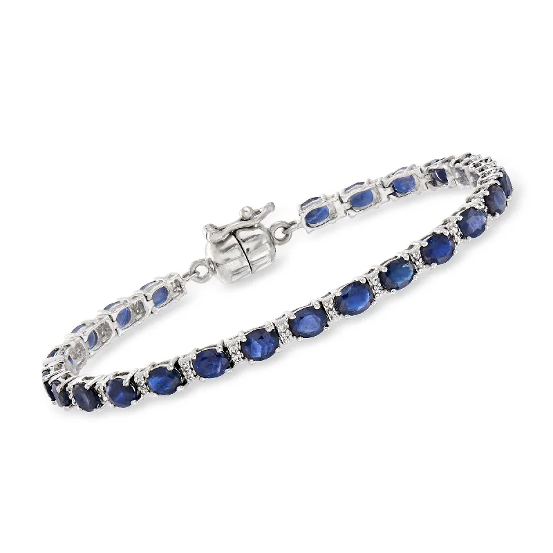 luxury bangles for women -Ross-Simons Sapphire and . White Topaz Tennis Bracelet in Sterling Silver With Magnetic Clasp