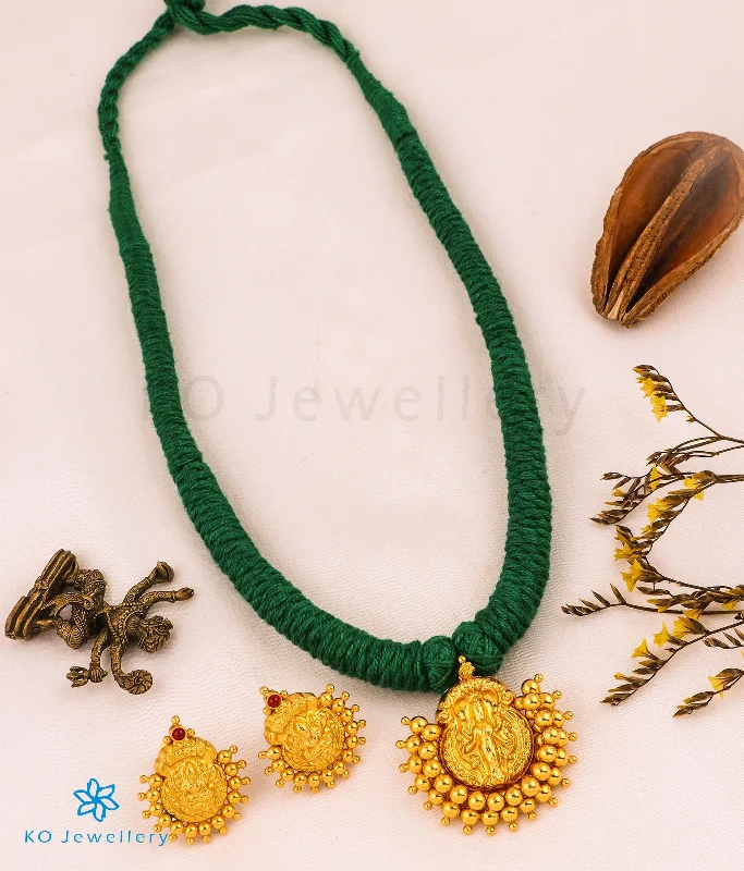 pendant necklaces for women -pearl necklaces for women -The Ameya Silver Lakshmi Thread Necklace (Green)