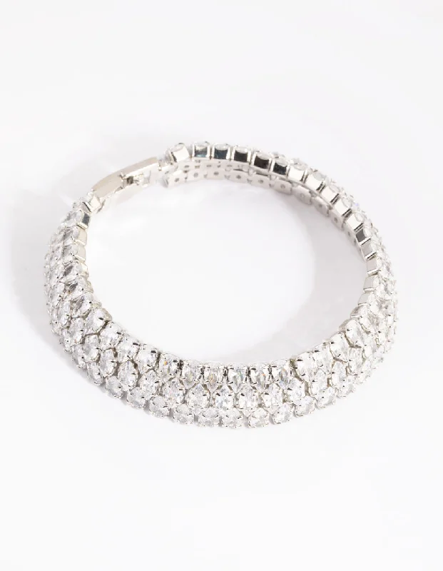 chic bangles for women -Rhodium Cubic Zirconia Tennis Bracelet