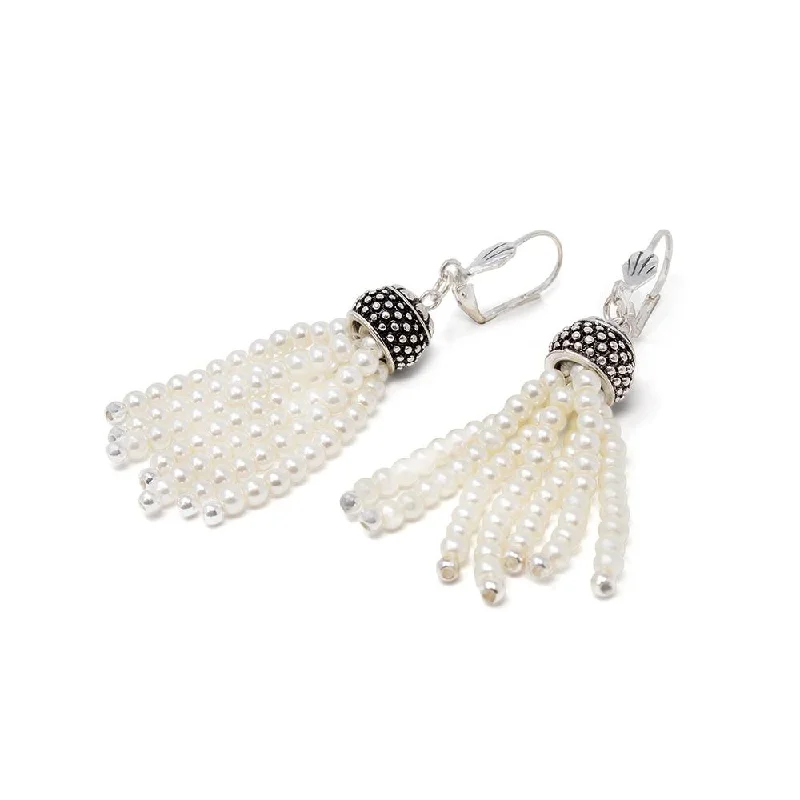 bridal stud earrings -women’s sparkling earrings -Tassel Earrings Antique Silver Pearl Beads