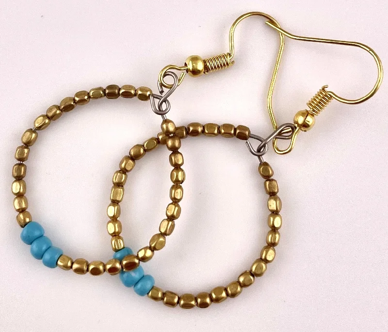 elegant hoop earrings -elegant hoop earrings -Gold & Turquoise Seed Bead Tiny Earrings