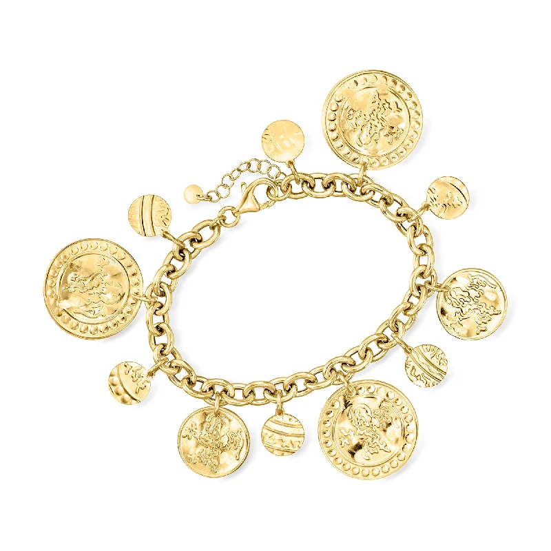 bohemian bracelets for women -Ross-Simons Italian 18kt Gold Over Sterling Disc Station Bracelet