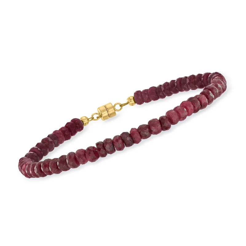 casual bracelets for women -Ross-Simons Ruby Bead Bracelet With 14kt Yellow Gold Magnetic Clasp