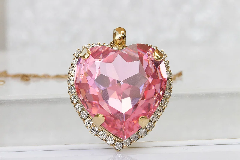 wedding gift necklaces for women -unique crystal necklaces for women -PINK HEART NECKLACE