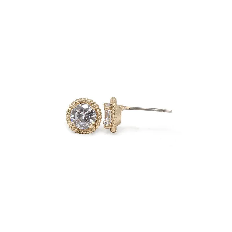 women’s pearl stud earrings -romantic earrings for women -Round Cubic Zirconia Gold Plated Stud Earrings