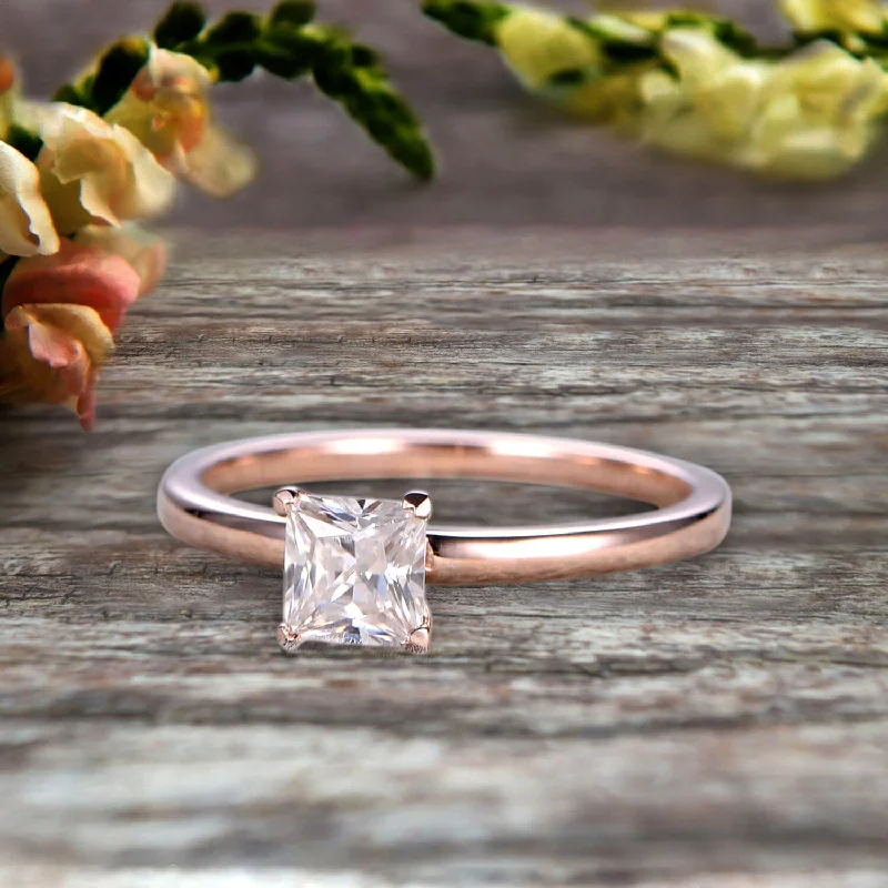 diamond wedding rings -diamond wedding rings -1.00 carat Classic Princess Cut Moissanite Diamond Solitaire Engagement Ring on 10k Rose Gold