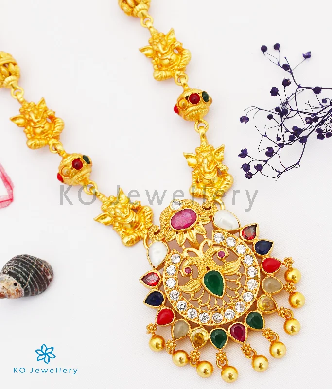 hand-crafted gold necklaces for women -minimalist pendant necklaces for women -The Atharva Silver Navratna Peacock Necklace