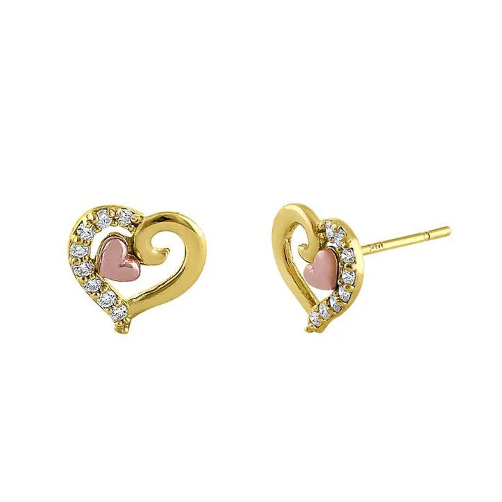 stylish earrings for women -unique earrings for women -Solid 14K Yellow Gold & Rose Gold Plating Heart Diamond Earrings