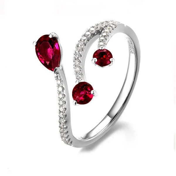 fancy cut engagement rings -fancy cut engagement rings -Beautiful Ruby and Moissanite Diamond Engagement Ring on 10k White Gold