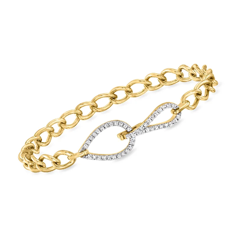 trendy bangles for women -Ross-Simons Pave Diamond Curb-Link Bracelet in 18kt Gold Over Sterling