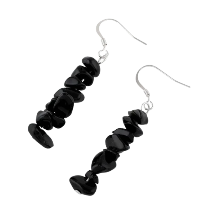 geometric earrings for women -silver hoop earrings for women -Synthetic Black Agate Chips Dangle Earrings