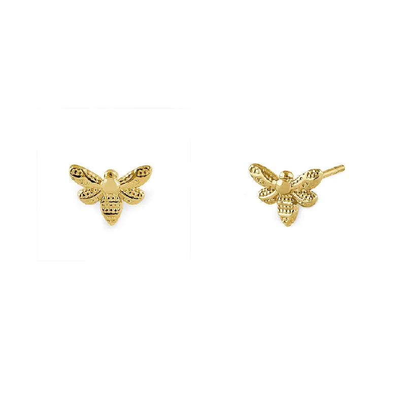 silver stud earrings for women -crystal earrings for women -Solid 14K Yellow Gold Bee Earrings