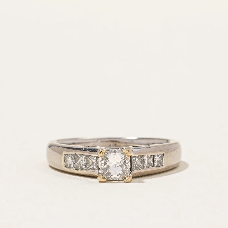 matching couple rings -Solitaire Princess Canadian Diamond 18k Channel Set Ring | 0.40ct, 0.37ctw| SZ 5.25 |