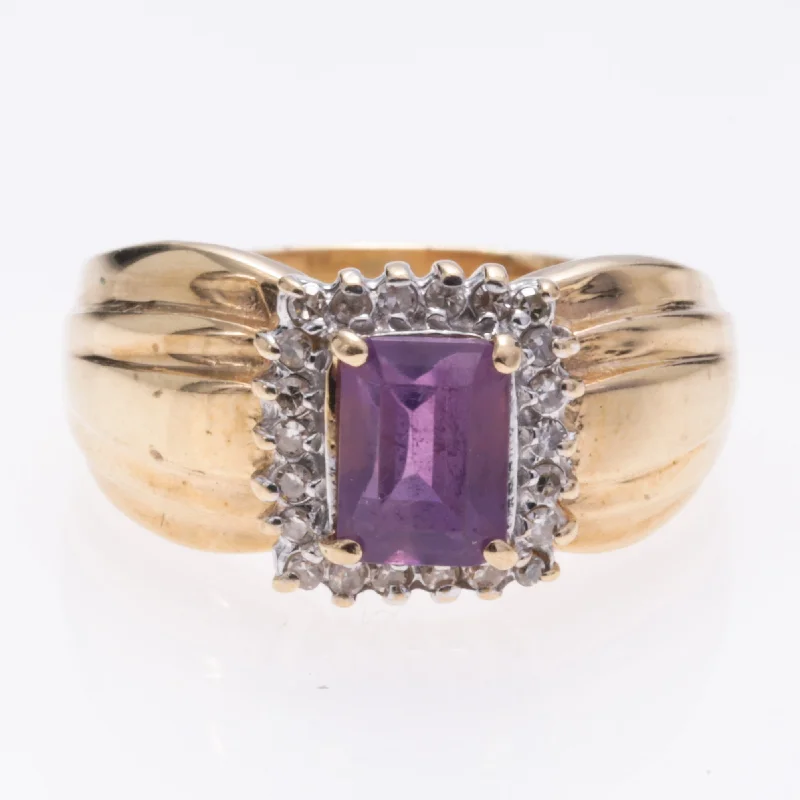 designer rings for women -14K Yellow Gold Amethyst and Diamond Ring | 1.00ct, 0.11ctw | SZ 7