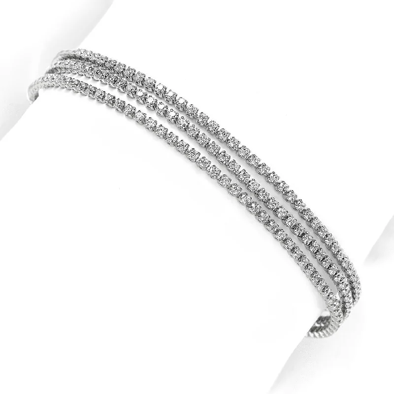 beautiful bangles for casual wear -Suzy Levian White Sterling Silver 3 Strand Cubic Zirconia Bracelet