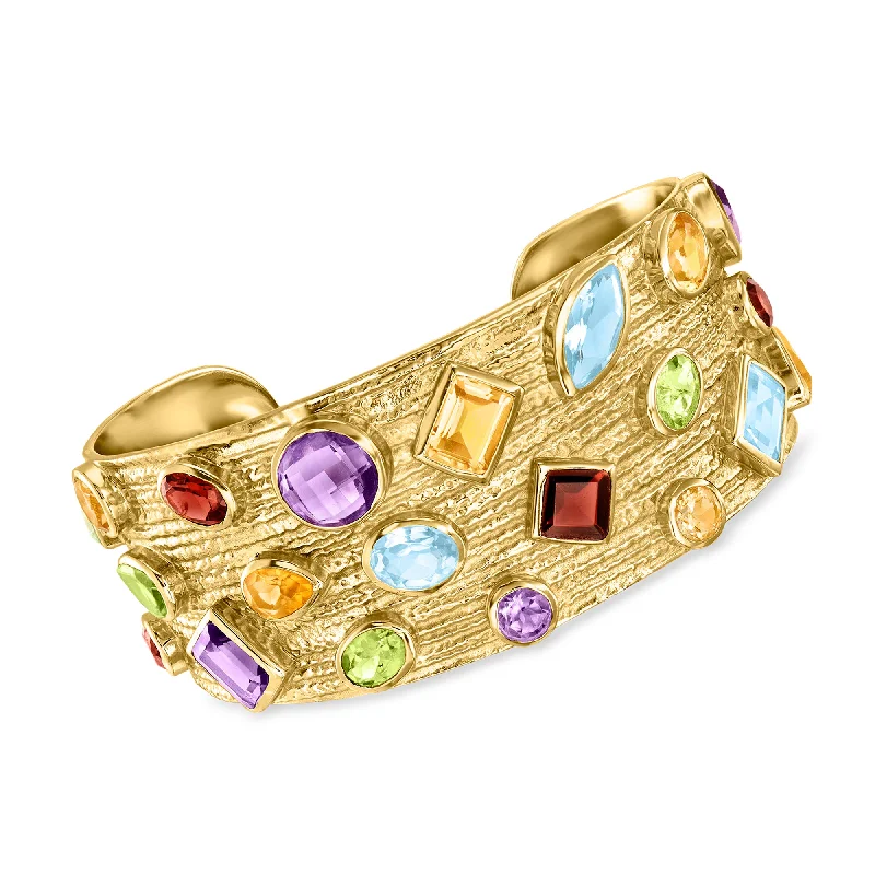 multi-colored bracelets for women -Ross-Simons Multi-Gemstone Cuff Bracelet in 18kt Gold Over Sterling