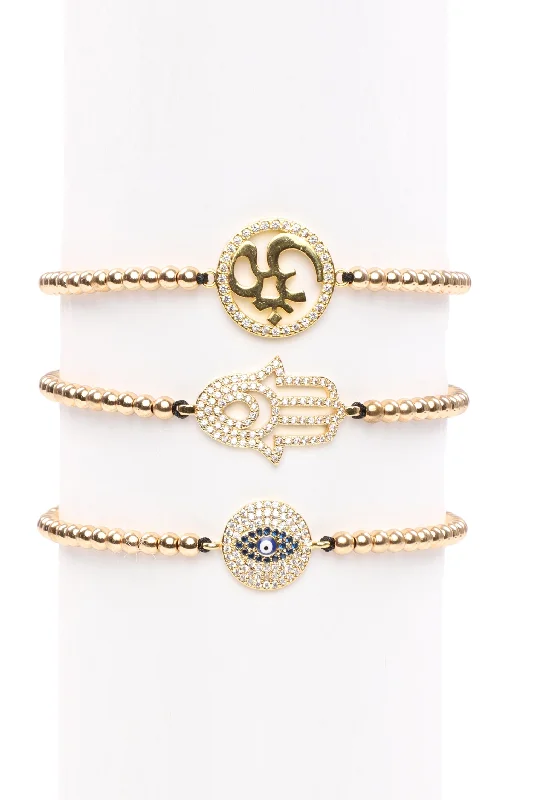 luxury gold bracelets -Hamsa, OHM, Evil Eye Bracelet Set