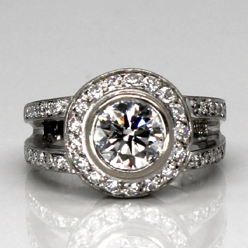 designer rings for women -Bezel Diamond Halo Engagement Ring | 1.99ctw VS1 G/H | SZ 6.75 |