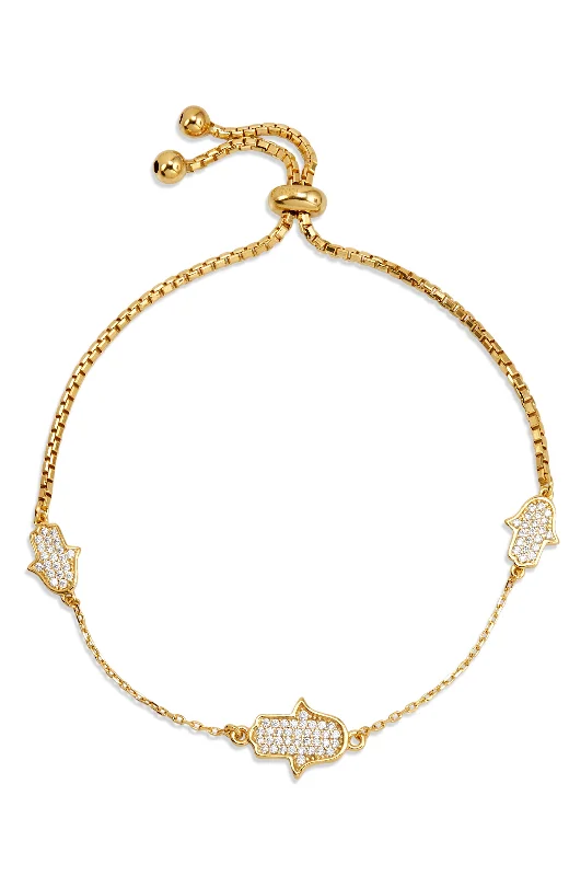 silver bracelets for women -18K Gold Vermeil White Cz Hamsa Pull Bracelet