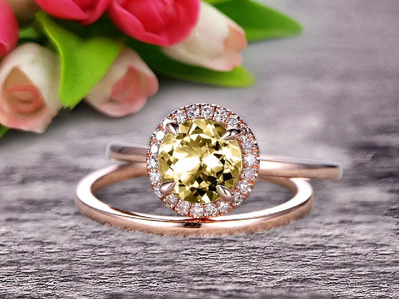 women’s unique gemstone engagement rings -women’s unique gemstone engagement rings -1.25 Carat Round Cut Champagne Diamond Moissanite Engagement Ring with Plain Matching Band On 10k Rose Gold