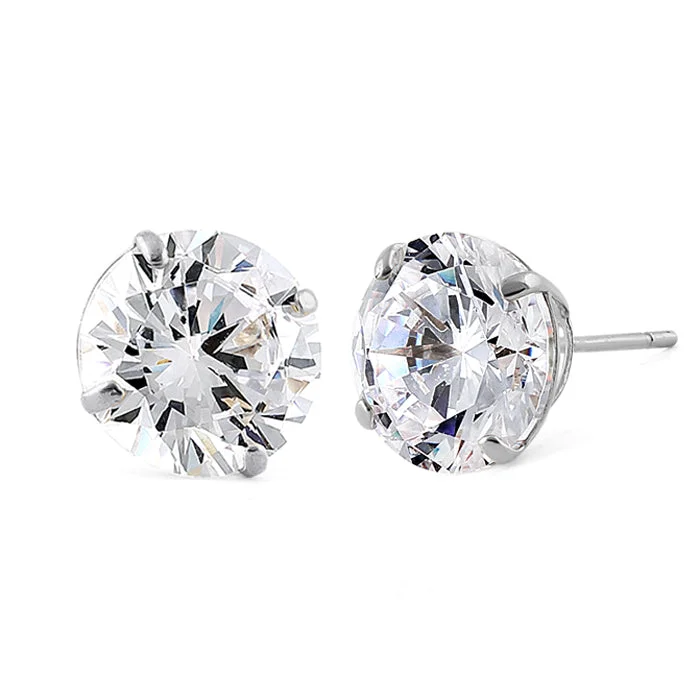 silver earrings for women -diamond earrings for women -4.08 ct Solid 14K White Gold 8mm Round Cut Clear CZ Earrings