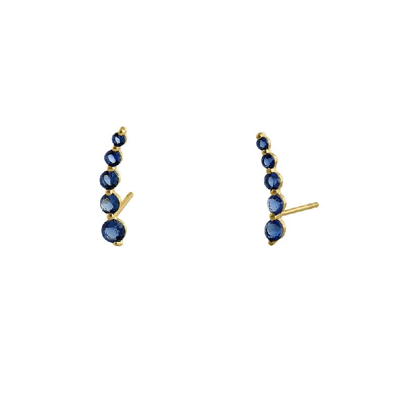 personalized earrings for women -colorful earrings for women -Solid 14K Yellow Gold 5 Blue Sapphire Round CZ Stud Earrings