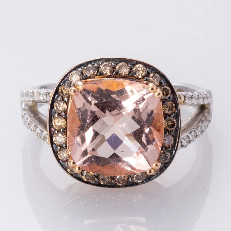 luxury gold rings -18K Rose and White Gold Morganite and Diamond Ring | 4.24ct, 0.50ctw | SZ 5.75 |