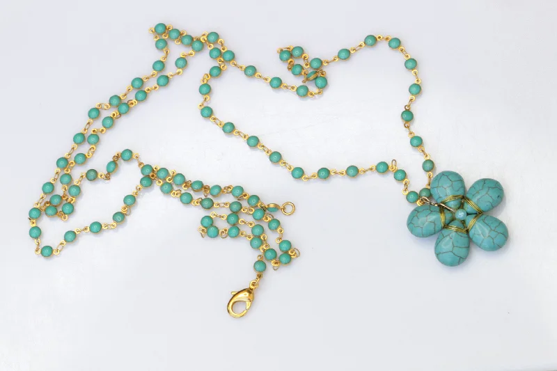 women’s engagement pendant necklaces -luxury pearl necklaces for women -TURQUOISE FLOWER NECKLACE,