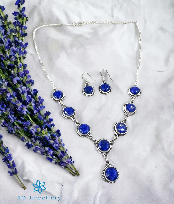 custom necklaces for women -statement necklaces for women -The Silver Gemstone Necklace & Earrings (Blue)