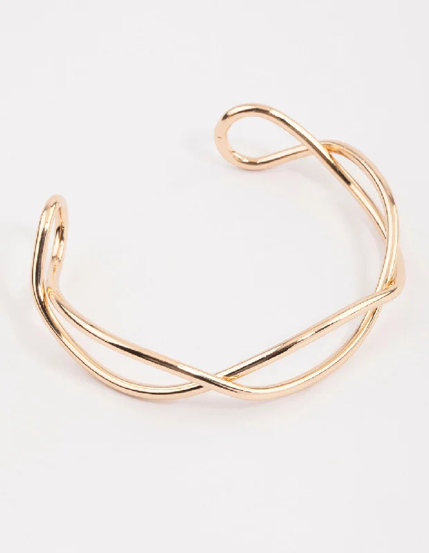 wedding bracelets for women -Gold Interwoven Wrist Cuff