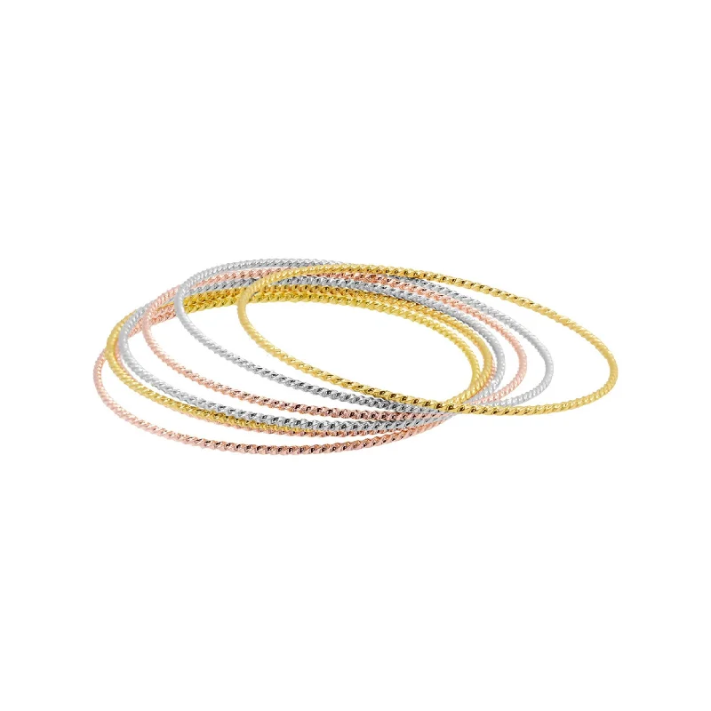 women’s tennis bracelets -14K Gold Plated Tri-Color Skinny 7-Piece Bangle Set