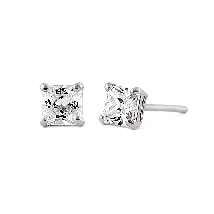 custom earrings for women -chic earrings for women -.78 ct Solid 14K White Gold 4mm Princess Cut Clear CZ Earrings