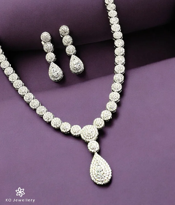 women’s elegant silver necklaces -bridal diamond necklaces for women -The Ariana Sparkle Silver Necklace & Earrings