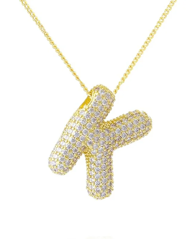 personalized engraved necklaces for women -affordable gold necklaces for women -Cubic Zirconia Bubble "K" Necklace