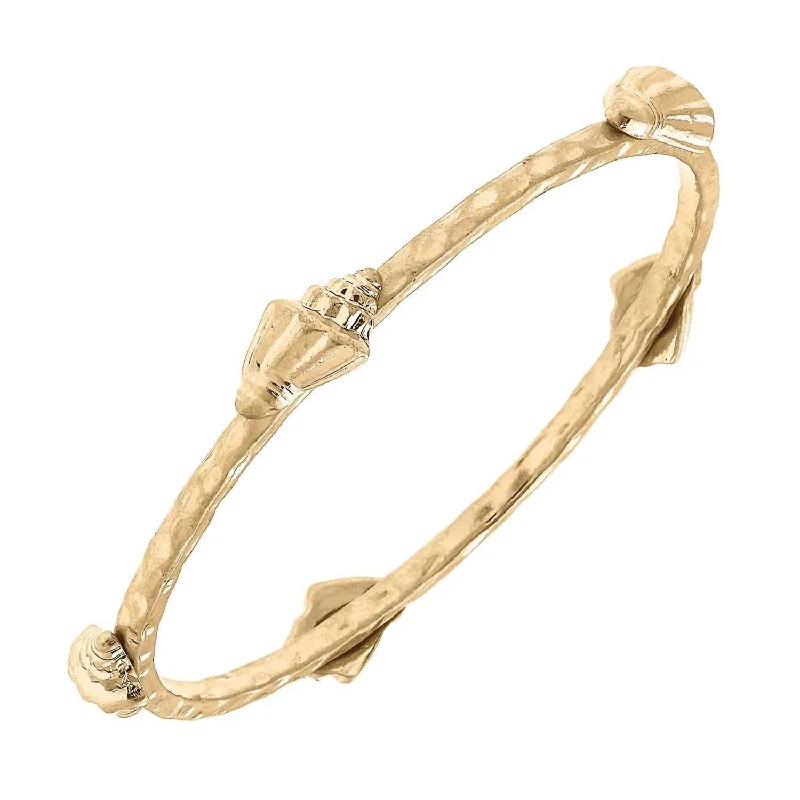 elegant women’s bangles with crystals -Women's Spiral Shell Bangle In Worn Gold