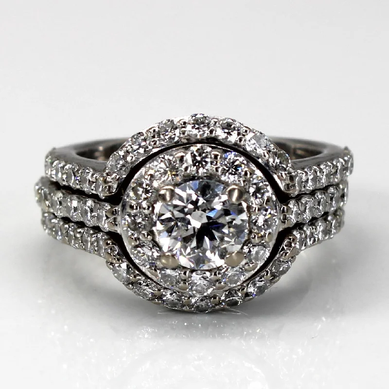 delicate rings for women -Halo Canadian Diamond Engagement Ring Set | 1.78ctw SI1 F/G | SZ 4 |